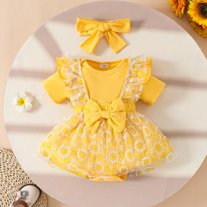 Été Cute Baby Girl Flower Short Sleeve Straps Mesh Skirt Triangle Ha Coat Crepe De Chine Crepe Cotton Animal Pattern - Product Image 2