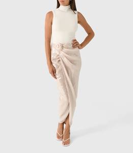 Falda casual de mujer con cintura natural, brillante, transpirable, con lentejuelas y nudo, con spandex. - Product Image 1