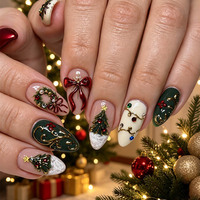 Ongles de Noël en gros, motif arbre de Noël 3D en relief avec nœud en diamant, style français plaqué or, logo personnalisé