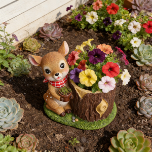 Pot <span class=keywords><strong>de</strong></span> fleurs <span class=keywords><strong>en</strong></span> résine mignon <span class=keywords><strong>en</strong></span> forme <span class=keywords><strong>de</strong></span> faon - Pot décoratif <span class=keywords><strong>en</strong></span> forme <span class=keywords><strong>de</strong></span> cerf avec écharpe à carreaux rouges, figurine d'animal <span class=keywords><strong>de</strong></span> la forêt fantaisie pour le <span class=keywords><strong>jardin</strong></span> - Product Image 4