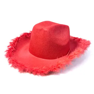 Raw Brim Pink Cowboy Hat Western Cowboy Felt Shaped Hat Cowgirl Hat For Halloween Christmas Party Cosplay Costume