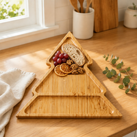 Bandeja de Bambú Natural para Árbol de Navidad, Tabla de Aperitivos Dividida para Fiestas, Plato de Charcutería, Venta al por Mayor, OEM