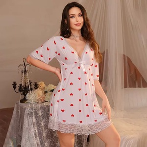 Lace Trim Deep V Solid Breathable <b>Short</b> Sleeve Nightdress Pajamas Loungewear Casual Nightwear - Product Image 3
