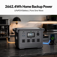 Station d'alimentation portable 2400W 6KW 2662.4Wh Batterie LiFePO4 Générateur solaire Batterie de secours pour le camping et les situations d'urgence avec panneau solaire