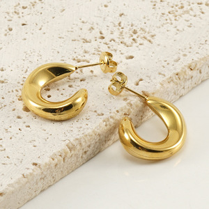 Zogxin C-Shaped Hoop Earrings Gold Steel Color Geometric Design For Women Party Fashion Jewelry - Product Image 4