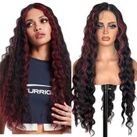 X-TRESS Perruque sans colle 13*1 avec raie naturelle, ondulations profondes lâches, mèches châtain clair 99j, longues boucles, mélange synthétique de fibres premium