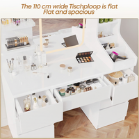 Table de maquillage moderne en bois blanc avec miroir LED, 7 tiroirs et 8 étagères, pour appartement, MOQ 100