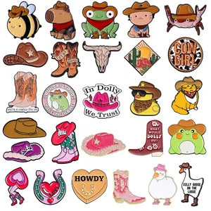 Broche personnalisée en émail motif cowboy de dessin animé, épinglette, badge métallique, chapeau, bottes, corne, fer à cheval, bijou animalier, cadeau - Product Image 1