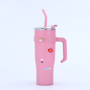 Creative Cute Cartoon Sticker Thermos Cup 304 Stainless Steel Large Capacity Travel Car Cup With Handle Ice Cold Drink Tumbler - Product Image 4