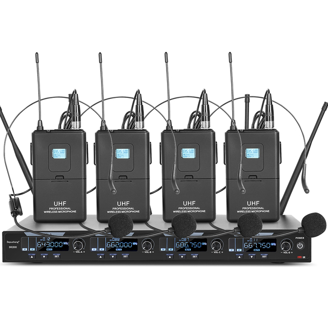 DR2800 Professional 4-Channel Portable UHF Wireless Headset Headband Microphone for Teaching and Speech Conferences