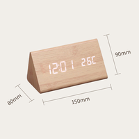 Réveil de bureau LED en bois avec logo personnalisé, affichage de la température et de la date, commande acoustique, rétroéclairage silencieux, forme triangulaire, design moderne pour la maison