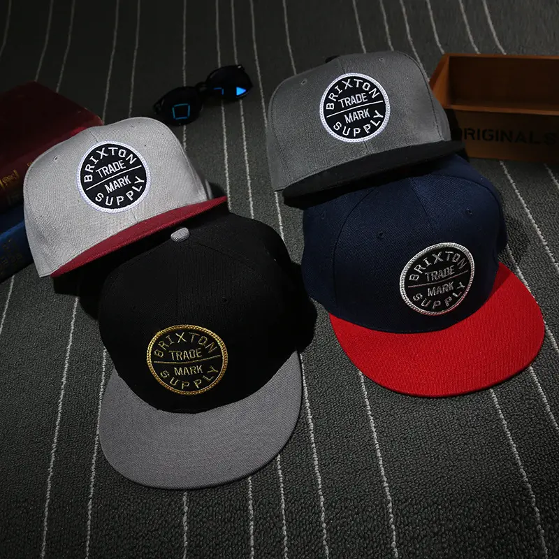 Grosir Topi Snapback Dua Warna Pria, Topi Hiphop Bordir Logo Kustom Hitam