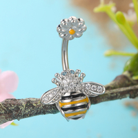 Lingchee bijoux de mode Unique abeille forme en acier inoxydable externe fileté ventre anneau Zircon ventre Piercing pour les femmes