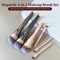 Premium Magnetisches 4-in-1 Synthetikfaser-Make-up-Pinsel-Set mit Kunststoffgriffen für Puder, Rouge, Lidschatten und Angelpinsel
