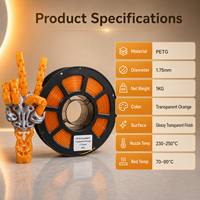 Filamento PETG Transparente Naranja Básico de 1.75mm para Impresora 3D, Material de Impresión PETG Estándar para Impresoras 3D FDM, Venta al Por Mayor