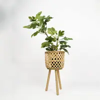 Suporte de vaso de bambu natural artesanal, estilo retrô, design especial, feito à mão, para área interna e externa