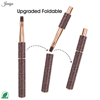 Pinceau professionnel de luxe pour nail art avec manche en strass marron, embout plat à virole sertie pour créer des lignes nettes et des bords précis