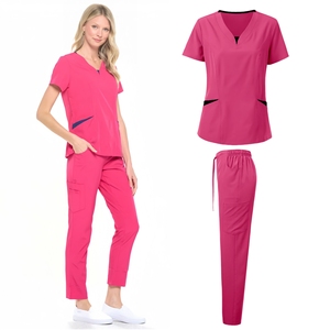 Uniforme médical à manches courtes col en V vêtements de travail infirmière de l'hôpital gommage uniforme Dcotor uniformes chirurgicaux soins infirmiers ensemble pantalon droit - Product Image 4