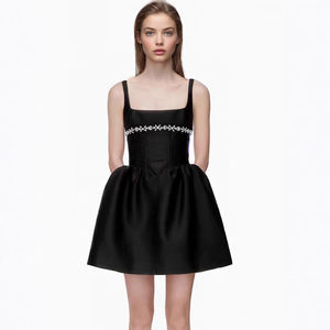 Créateur de mode femmes Sey Mini robe été sans manches taille haute luxe cristal diamants volants Club de vacances - Product Image 1