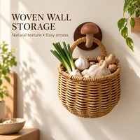 Panier de rangement mural en rotin tressé pour oignons verts, ail et œufs – Design moderne et minimaliste
