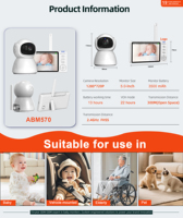 Productos para Bebés, Audio Bidireccional, Visión Nocturna, Detección de Movimiento, Pantalla de 5 Pulgadas 720P, Recordatorio de Alimentación, Sirena Integrada, Reproductor de Música