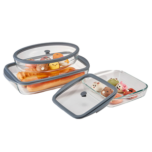 Linuo kính hình chữ nhật lò khay bakeware Set với nắp đậy không dính nhà bếp chịu nhiệt cho các món nướng & chảo - Product Image 1