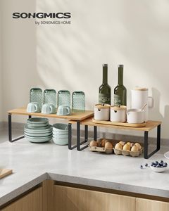 Ripiani da <span class=keywords><strong>cucina</strong></span> impilabili <span class=keywords><strong>in</strong></span> <span class=keywords><strong>legno</strong></span>-piano di lavoro espandibile e Organizer <span class=keywords><strong>per</strong></span> dispensa industriale nero - Product Image 3