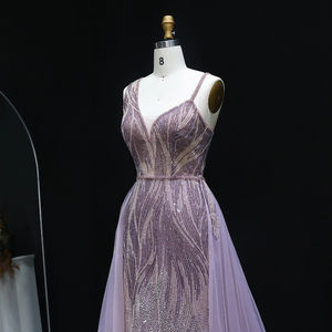 Jancember LSZ052 Robes de soirée de luxe à perles rose poussiéreux avec surjupe - Product Image 4