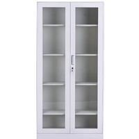 Bibliothèque en métal à plusieurs niveaux avec 2 portes en verre, armoire de rangement pour dossiers, mobilier de bureau, armoire en métal et verre, armoire de bureau en acier avec serrure à clé