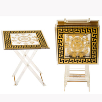 Ensemble de table à thé 4 pièces de style moderne de l'Arabie saoudite Table basse pliante ronde en acrylique transparent avec impression or Meubles de maison