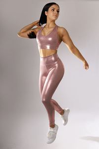 Mallas deportivas personalizadas doradas y rosas brillantes de cintura alta para levantar glúteos, Push up, pantalones de Yoga para gimnasio, pantalones de Yoga sexis - Product Image 2