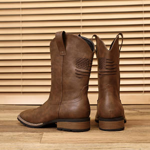 Bottes de cowboy western pour hommes, grande taille 16, broderie classique, style motard rockabilly, talon bloc, toutes saisons - Product Image 1