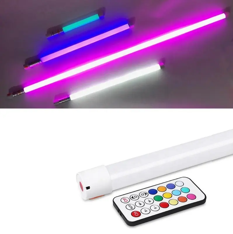 RGBハンドヘルド充電式LEDチューブランプ30/60/120cmカラフルRCコントロールチューブ大気ライトチューブ360D回転可能ブラケット付き