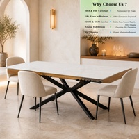 Table à manger OKAY Sinter Stone, 4 à 6 places, pieds croisés, rectangulaire, gain de place, moderne, minimaliste, en MDF, pour appartement.
