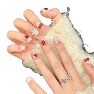 <span class=keywords><strong>Faux</strong></span> ongles carrés rose fraise à couverture complète avec perles, courts, application facile, style Sweet Girl, faits main, pour nail art - Product Image 4