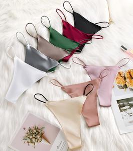 กางเกงในผู้หญิงแบบขายส่ง ผ้าซาติน สายบาง เอวต่ำ ไร้รอยต่อ เซ็กซี่ จีสตริง ระบายอากาศได้ดี ผ้าไหมน้ำแข็ง ชุดชั้นในสำหรับผู้หญิง - Product Image 1