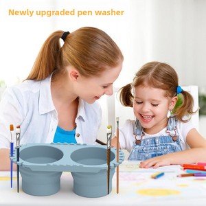 Nettoyeur <span class=keywords><strong>de</strong></span> pinceaux d'artiste - Bol double pliable <span class=keywords><strong>en</strong></span> silicone avec support <span class=keywords><strong>de</strong></span> séchage pour pinceaux et palettes - Product Image 3