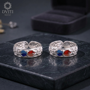 Women's Pair of Fine <b>Silver</b> <b>Toe</b> <b>Ring</b> with Natural Stone Religious Indian Cultural Style Engagement & Wedding Gift Made in India - Product Image 4