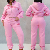 Setelan Training Wanita Bahan French Terry Tebal Warna Solid Dua Potong Jaket Resleting Celana Pendek Jogger Hoodie Crop