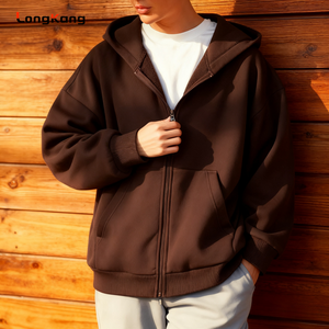 Sweat-shirts à capuche unisexes en molleton français à fermeture éclair intégrale, personnalisables avec logo, vente en gros, ODM/OEM, pour hommes, lourds, vierges, brodés, unis - Product Image 3