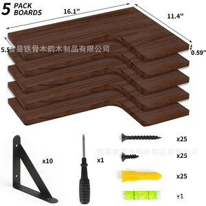 Estante de esquina de madera de 5 niveles para montaje en pared, estante de almacenamiento para baño con soporte de hierro, diseño duradero - Product Image 4