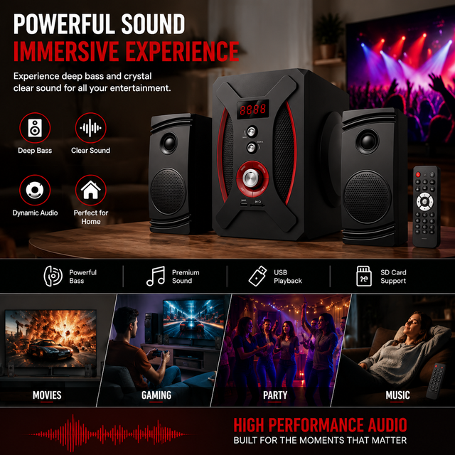ODM Led USB FM Heavy Bass Speaker Surround Sound Hifi Subwoofer Computer PC Speakers 2.1 Multimedia Speaker With Remote Control