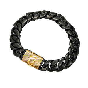 Nueva cadena cubana negra para hombre, 26 letras en inglés, hebilla de taladro de concha, cadena criptográfica de acero inoxidable, collares de moda - Product Image 6