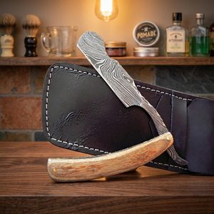 ASAP Professional <b>Straight</b> Blade Damascus Stainless Steel Wet Shaving <b>Razor</b> for Men with Foldable Wood Handle - Product Image 4