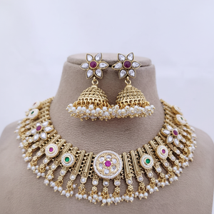 Ensemble de colliers en pierre de haute qualité de créateur Ensemble de colliers en plaqué or avec boucles d'oreilles pour la collection de vêtements de mariage pour femmes - Product Image 1