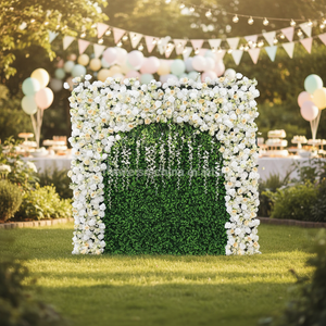 Fondo de Flores Ecológico Hecho a Mano Personalizado de 8 pies x 8 pies, con Plantas, Hierba, Enredaderas Colgantes, Pared de Rosas Blancas Artificiales para Fotografía - Product Image 1