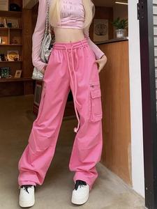 High Quality <strong>Women</strong> <strong>Cargo</strong> Pants Drawstring Big Pockets Straight <strong>Trousers</strong> Female Loose Jogger Pants - Product Image 2