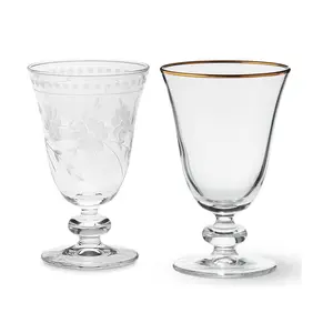 豪华葡萄酒玻璃器皿定制复古风格金银边玻璃酒杯定制蚀刻手工切割玻璃水杯