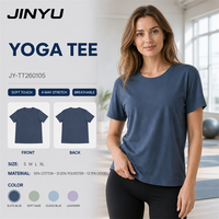 Kaos Yoga Lengan Pendek Kerah Bulat Berbahan Katun Poliester Lyocell Non-Toksik, Grosir Kustom, Sentuhan Lembut, Bernapas, Cepat Kering