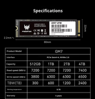 SSD GM7 GM7000 PCIe4.0 1TB 2TB 4T NVMe Internal Kecepatan Baca 7200MB/s Baru M.2 Solid State Drive